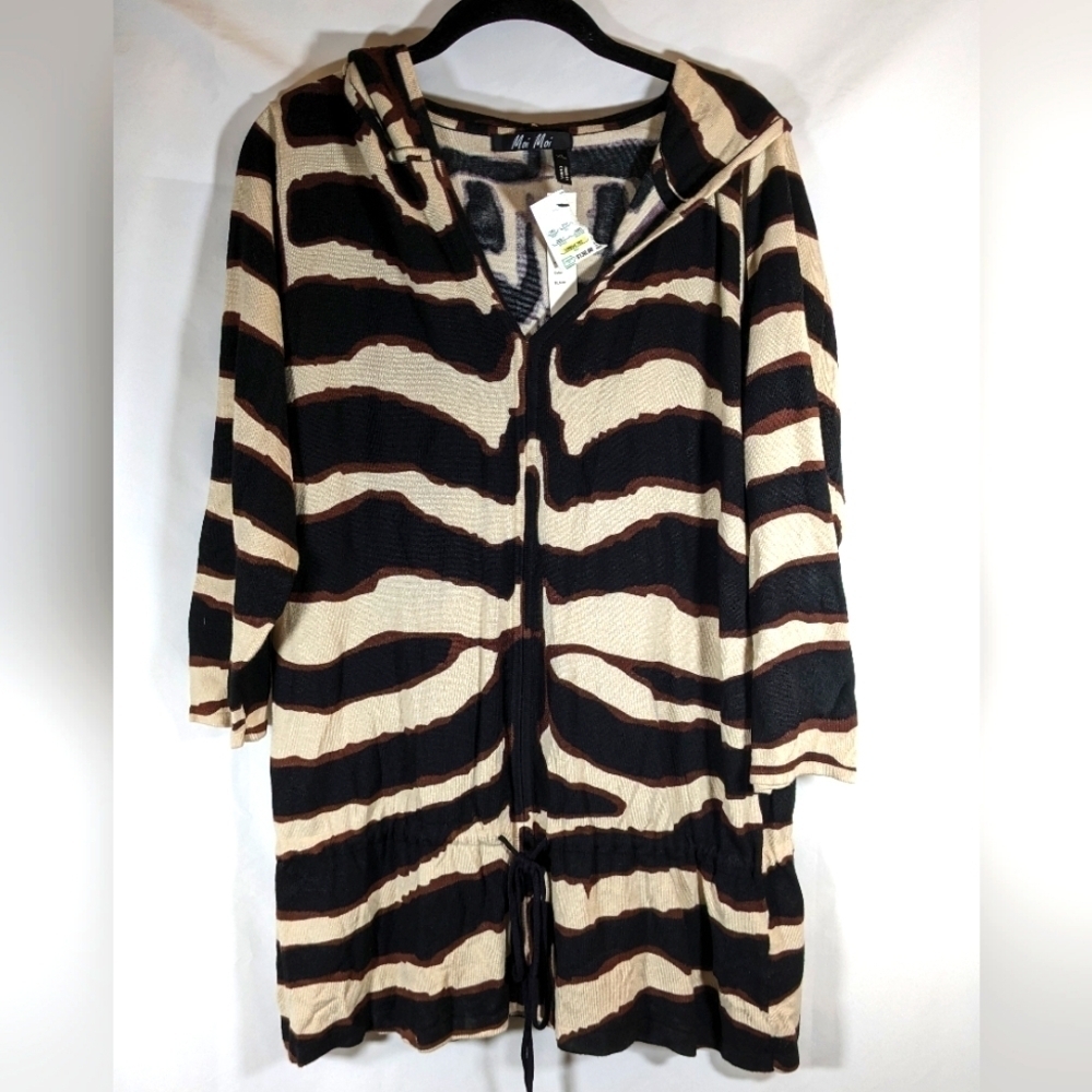 New Moi Moi Long Sleeve V Neck Tunic Waist Tie & Animal Print Stripes Size L